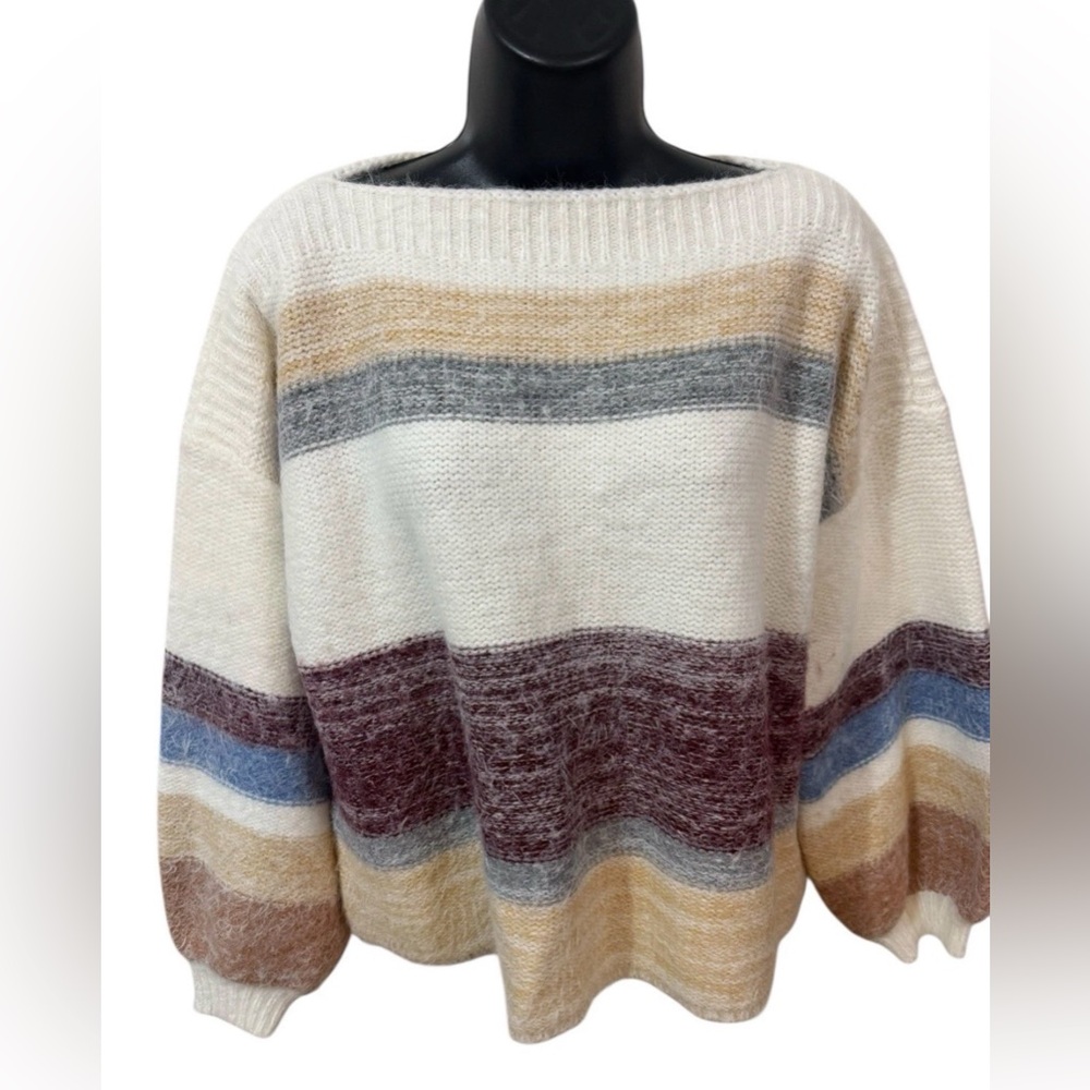 Buckle Black Striped Eyelash Knit Sweater Size M - Picture 7 of 11